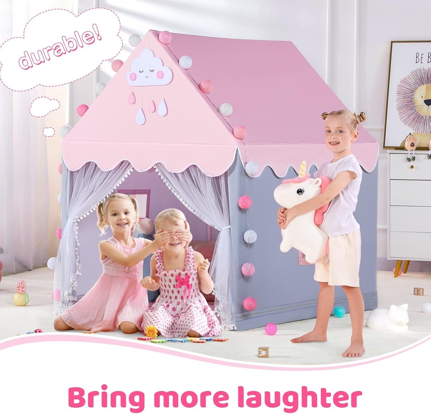 Large Pink Princess Kids Play Tent Indoor Outdoor Castle Playhouse