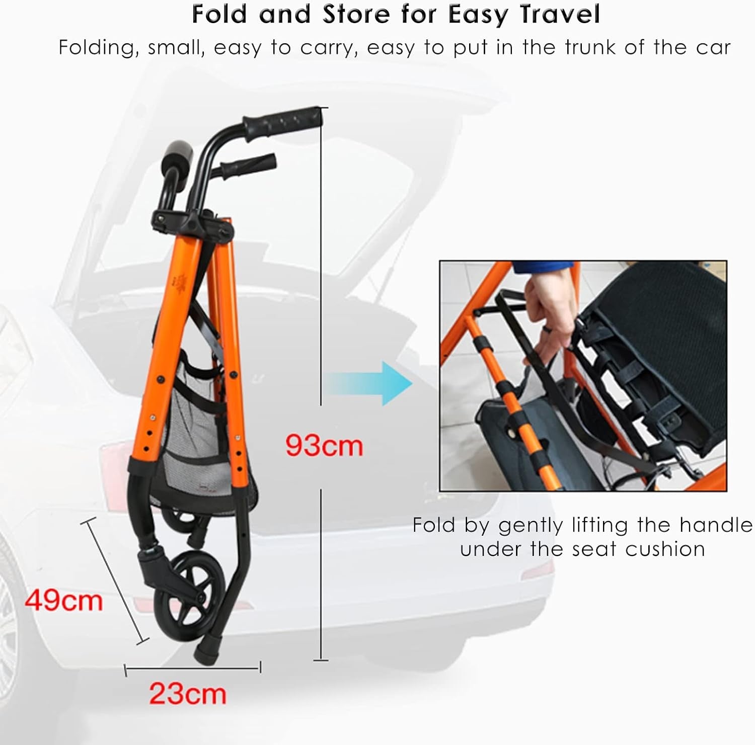 Folding Rollator Walker with Seat Lightweight Height Adjustable Senior Aid