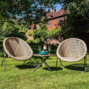 Rattan Bistro Set Garden Patio Egg Chairs & Glass Table Outdoor Set