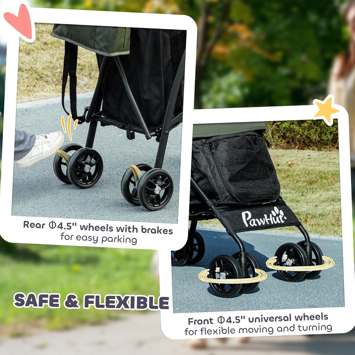 Lightweight Dog Stroller Foldable Pet Pram with Strap Cup Holder Green