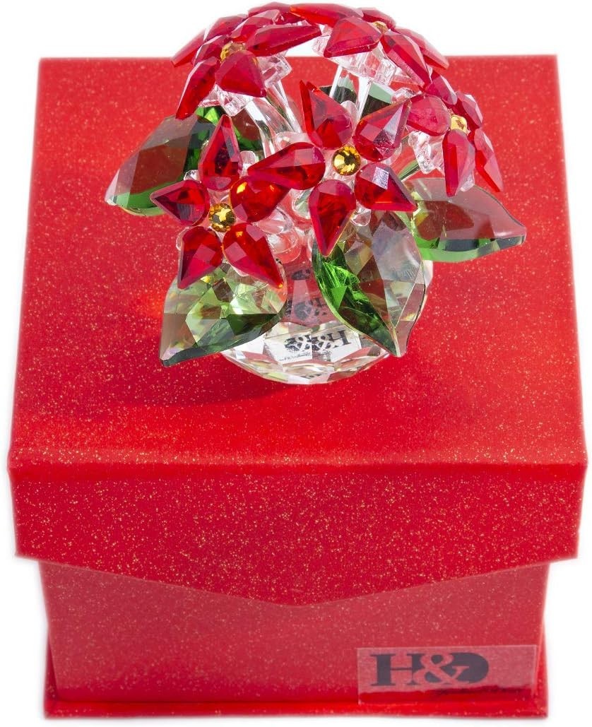Crystal Poinsettia Flower Ornament • Red Glass Figurine • Luxury Table Décor