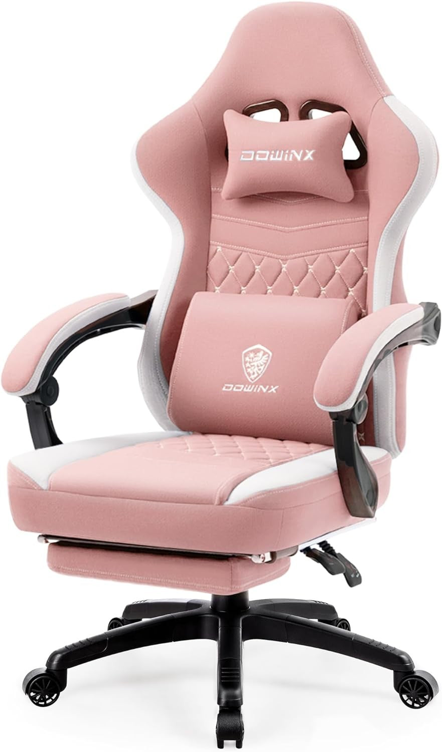 Massage Gaming Chair Fabric Recliner w/ Footrest 150kg Pink
