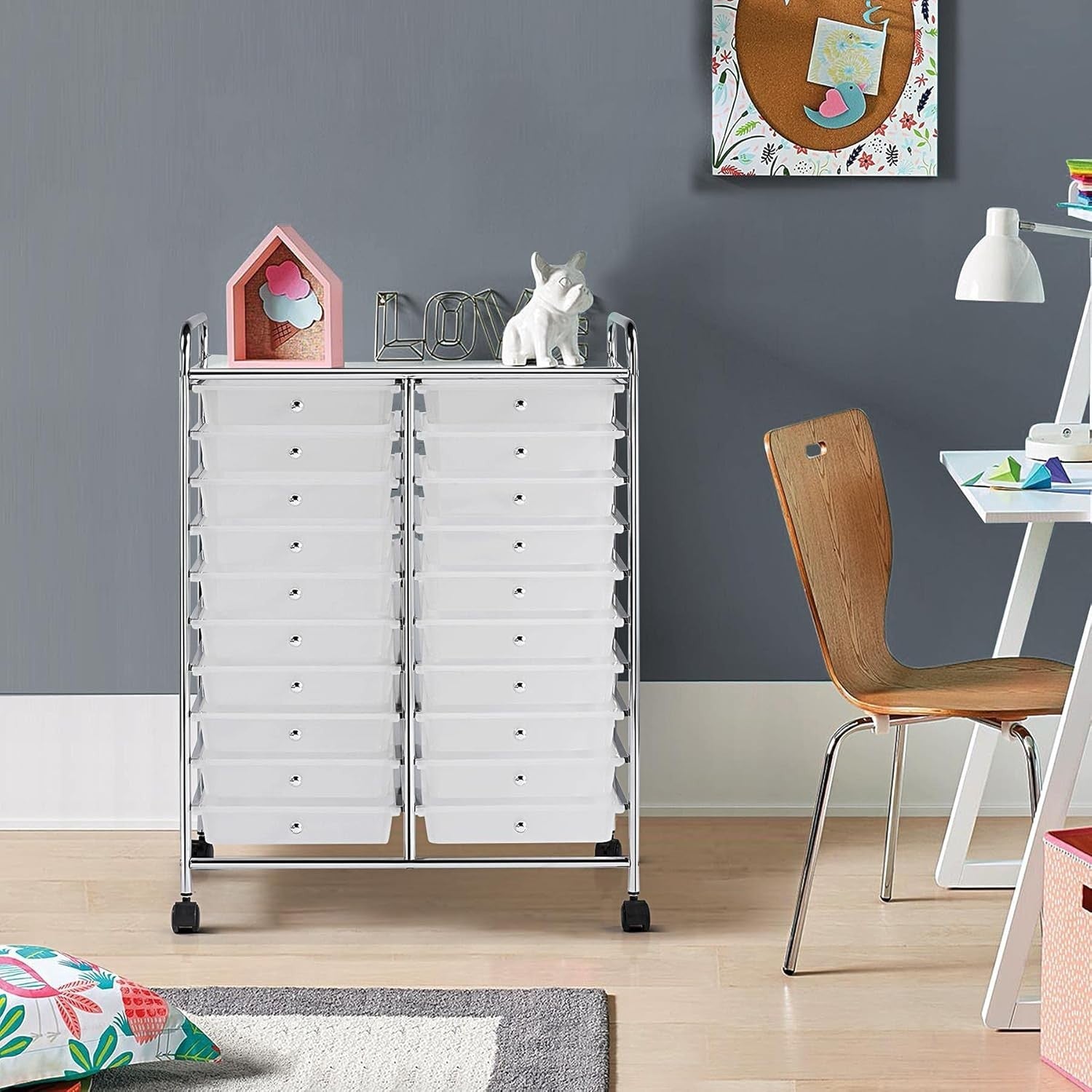20 Drawer Rolling Storage Cart Mobile Organizer Trolley White Wheels