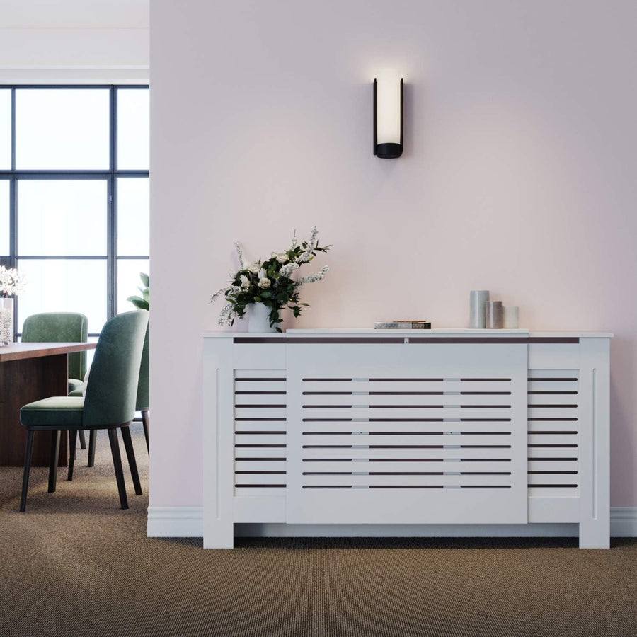 White Adjustable Radiator Cover Cabinet | MDF Horizontal Slat Shelf