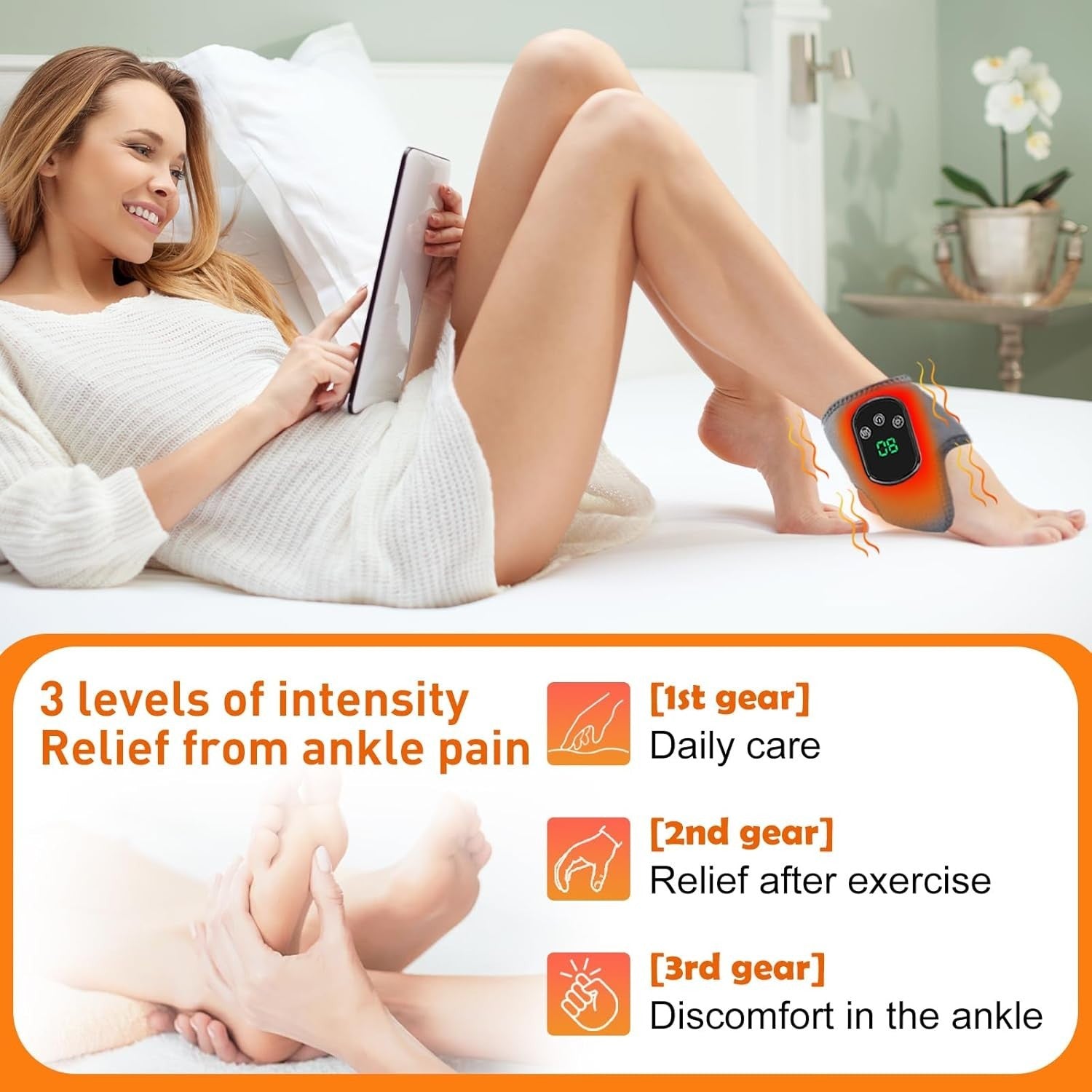 Heated Foot & Ankle Massager Wrap Pain Relief 5 Heat Levels Wireless