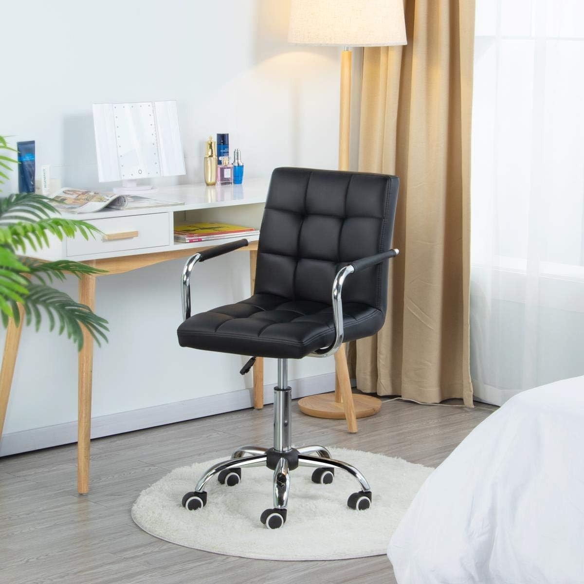 Black Faux Leather Office Desk Chair Swivel Adjustable Height Home Mid-Back