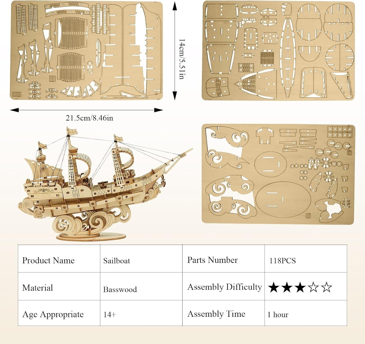 3D Wooden Ship Model Puzzle Kit - Mechanical Build for Teens & Adults