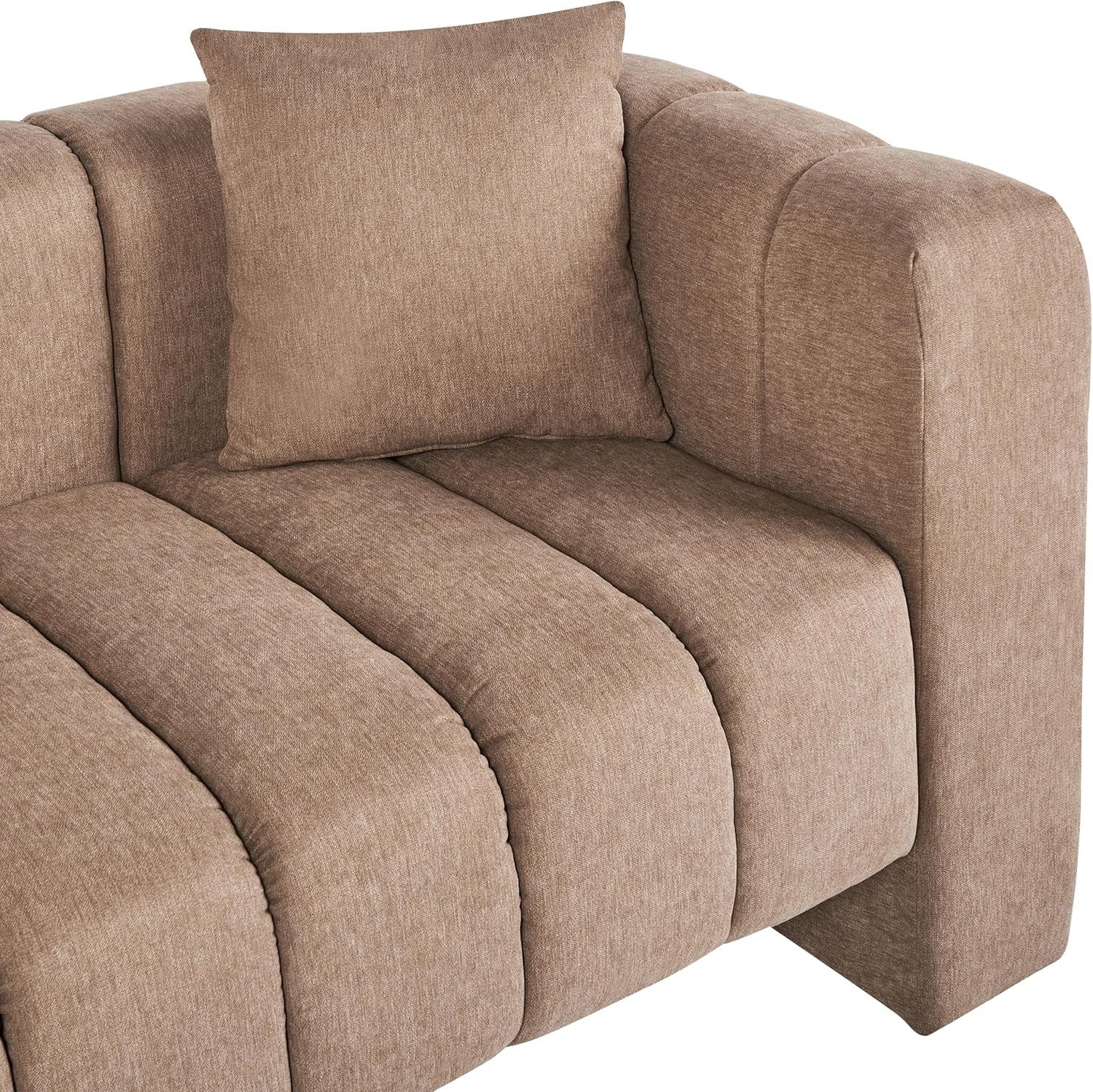 Modern Right Hand Chaise Lounge | Fabric Upholstery + Cushion + Brown