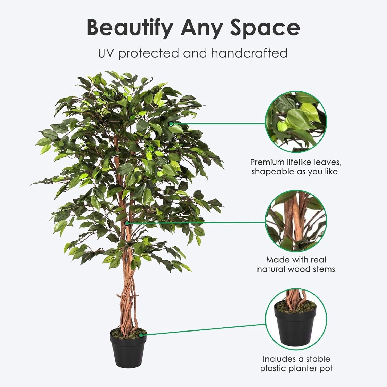 4ft Artificial Ficus Tree with Real Wood Trunk Lifelike Indoor Green Plant Décor