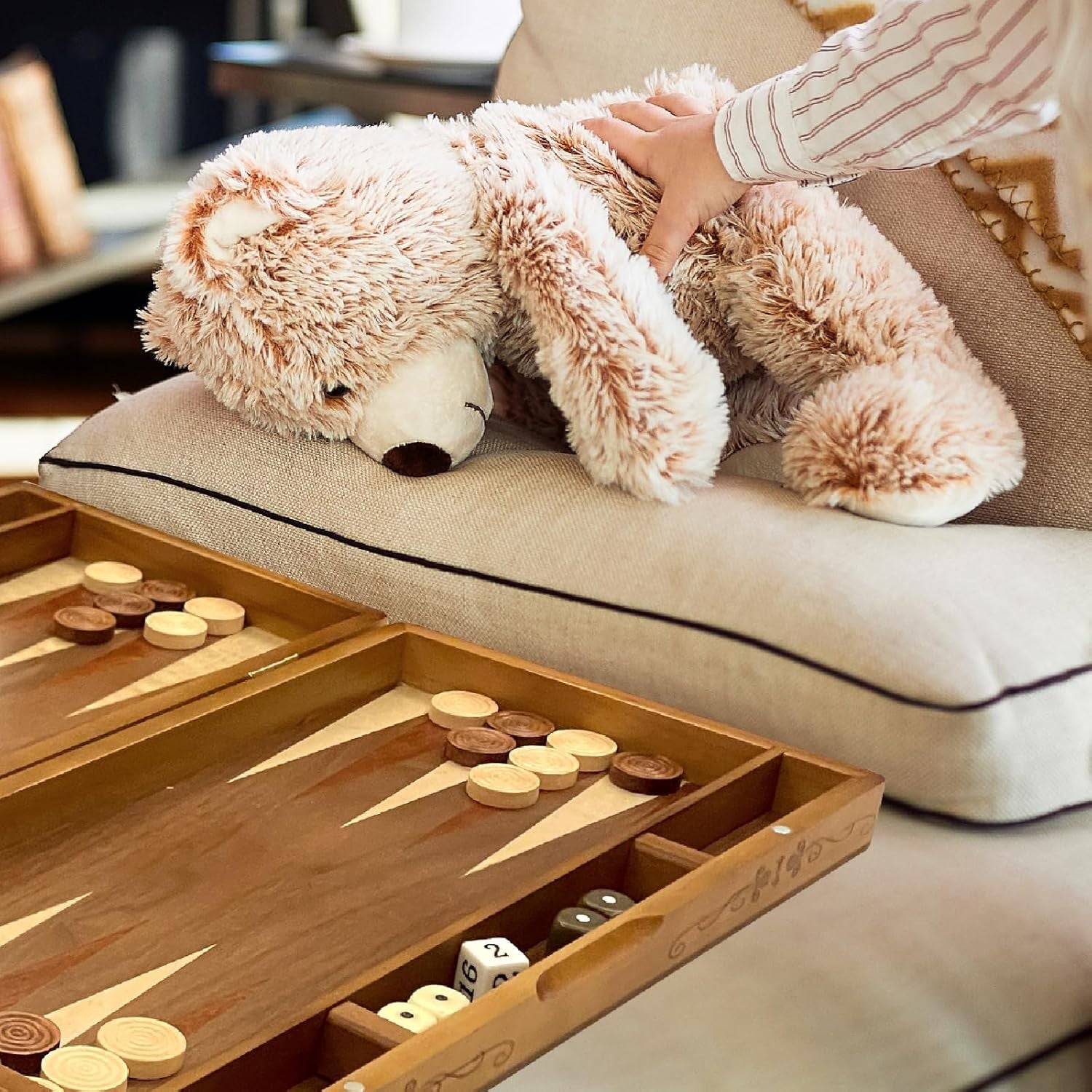 Large Wooden Backgammon Set 15.7” Folding Board Classic Strategy Game