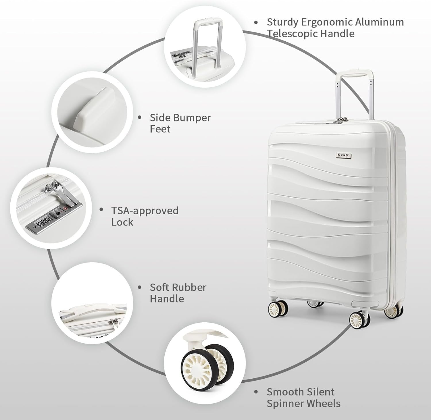 Carry On Cabin Suitcase Polypropylene Lightweight Hard Shell TSA Spinner