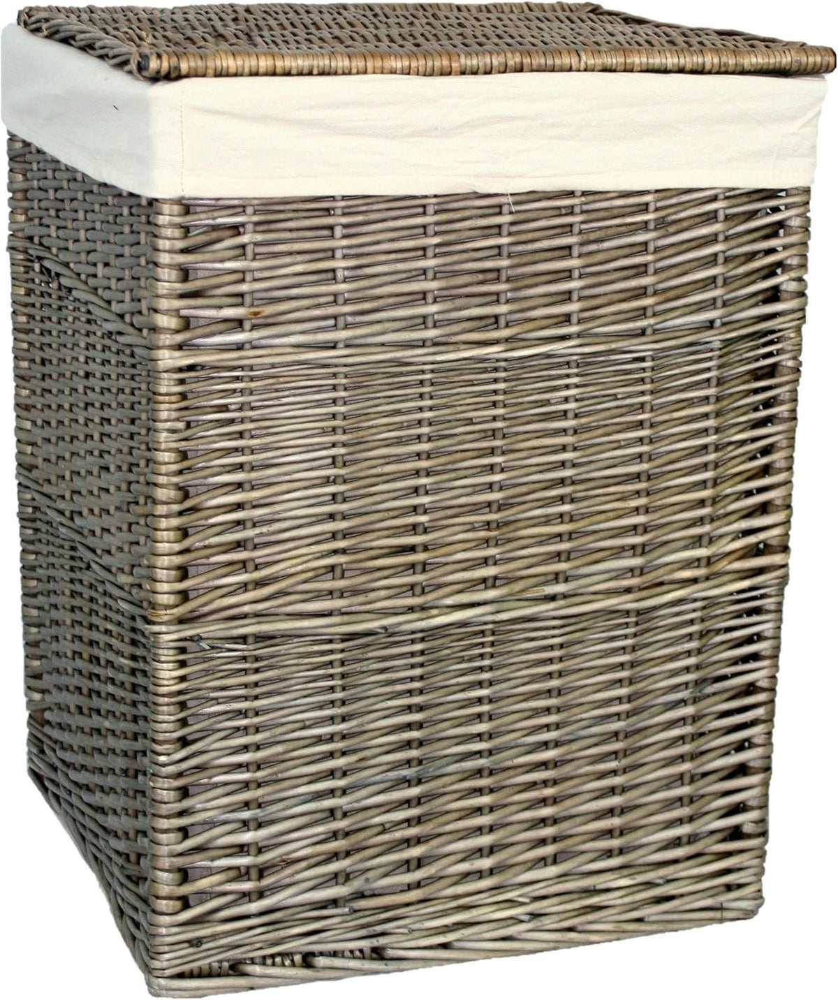 Antique Wicker Laundry Basket 61x46x46cm Large Square Hamper with Liner Brown