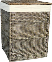 Antique Wicker Laundry Basket 61x46x46cm Large Square Hamper with Liner Brown