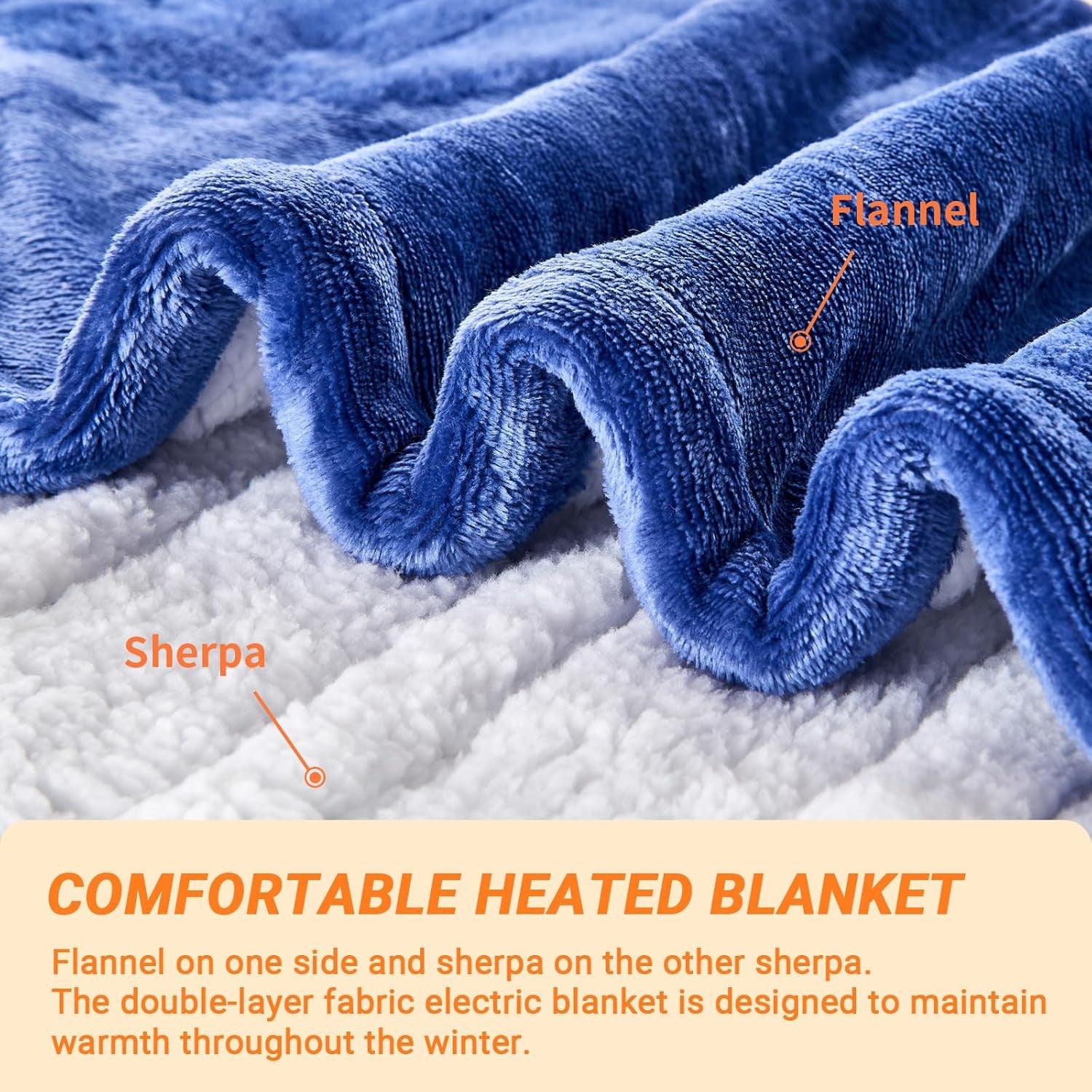 Double Electric Heated Blanket Dual Control 10 Heat Levels Auto 180x200cm