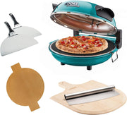 1200W Electric Pizza Oven 31cm Stone Base Glass Timer Cutter Teal