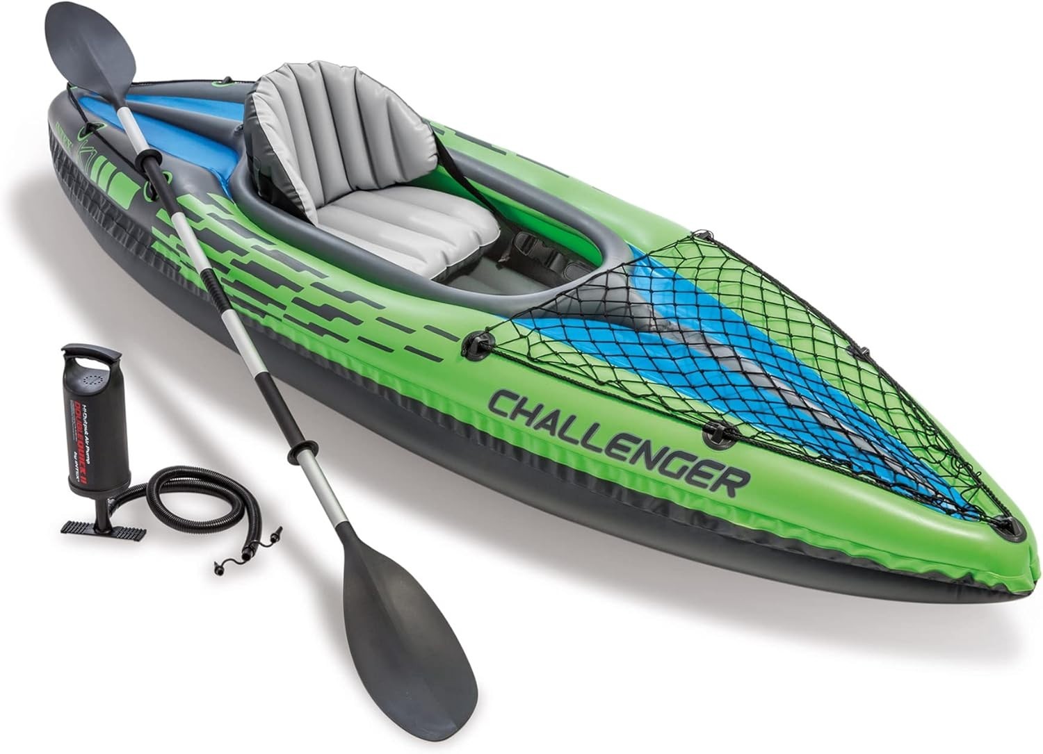 1 Person Inflatable Kayak Set w/ Oars Pump Cargo Net Green