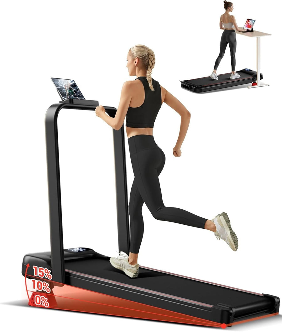 4-in-1 Foldable Incline Treadmill 15%, 8km/h, 2.5HP, Under-Desk Home Office