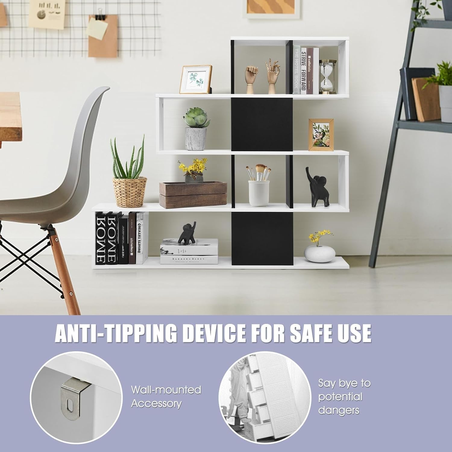 Cube Storage Bookcase, 4-Tier Wooden Display Ladder Shelf with Non-slip Foot Pad