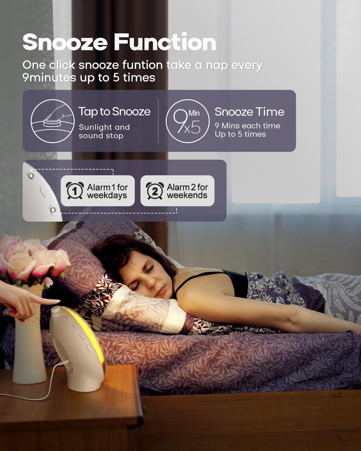 Sunrise Wake Up Light Alarm Clock Digital Sleep Aid Snooze White