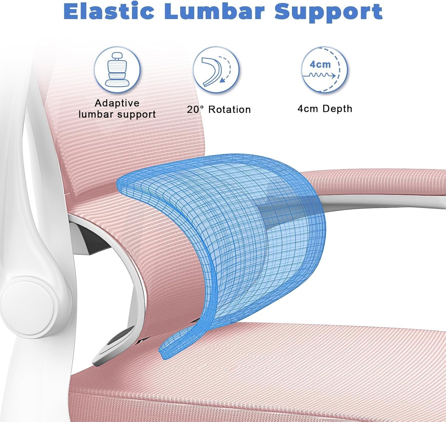 Pink Ergonomic Office Chair Mesh Back Flip-Up Armrests Adjustable Headrest Tall