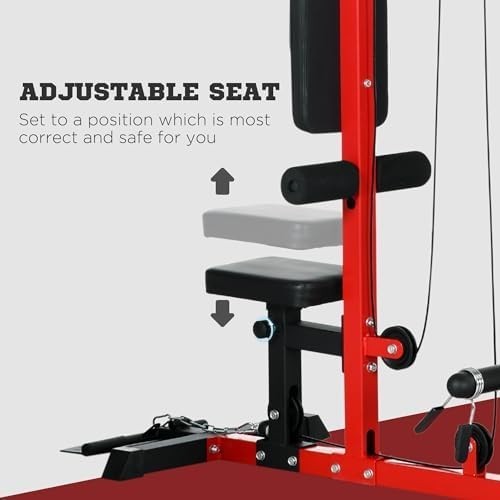 Red Lat Pull Down & Low Row Machine Adjustable Home Gym 50kg