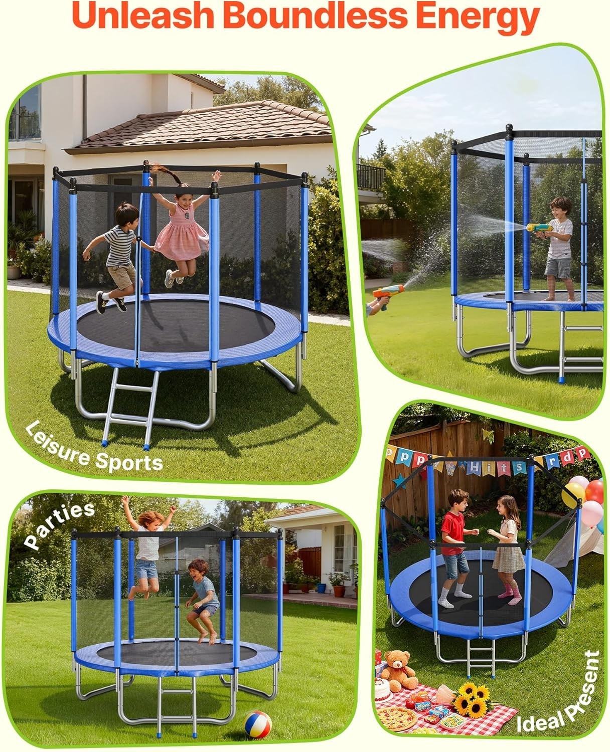 8FT Outdoor Trampoline with Safety Enclosure Heavy Duty 265LB