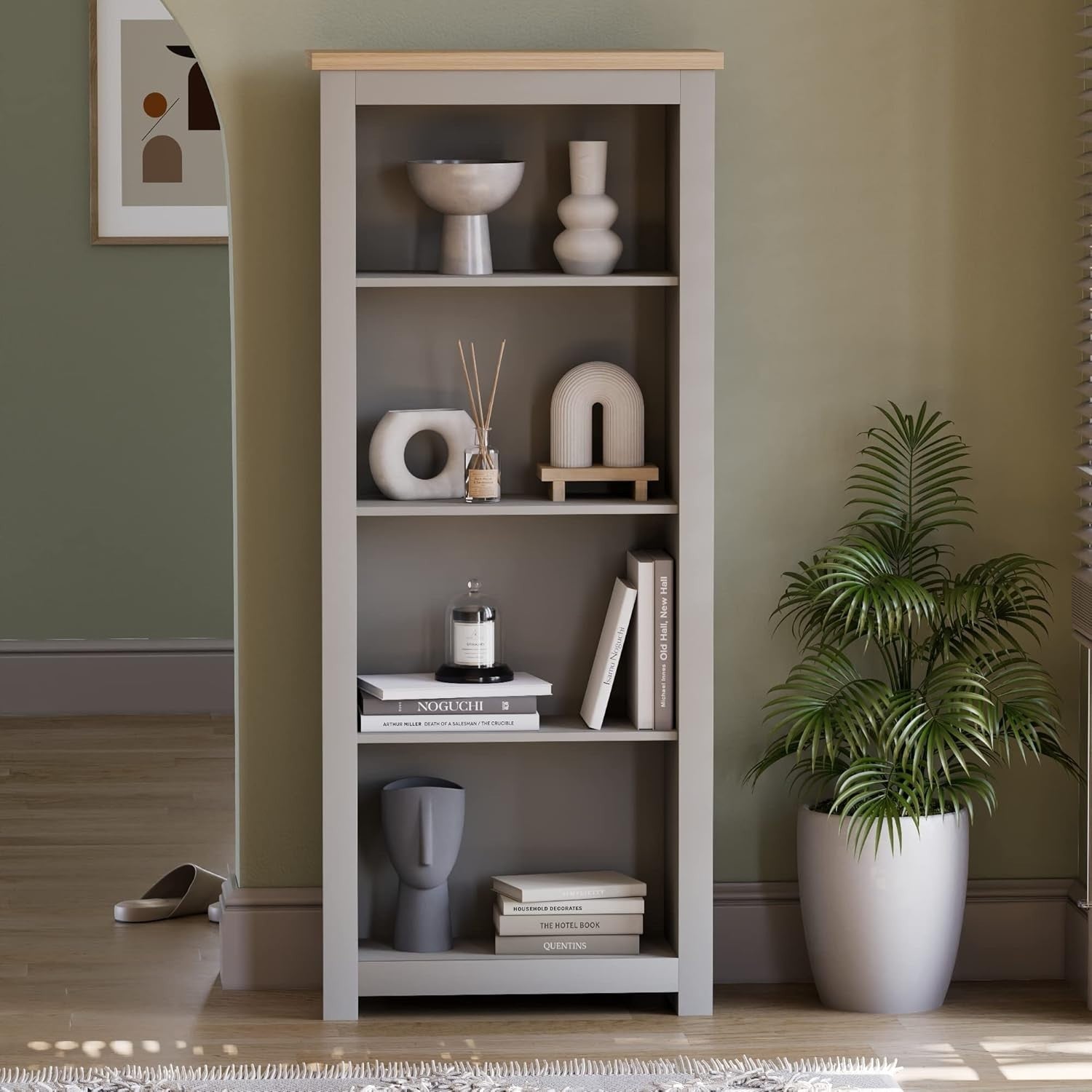 4 Tier Grey Oak Ladder Bookcase – Modern Display Storage Shelf Unit 140cm