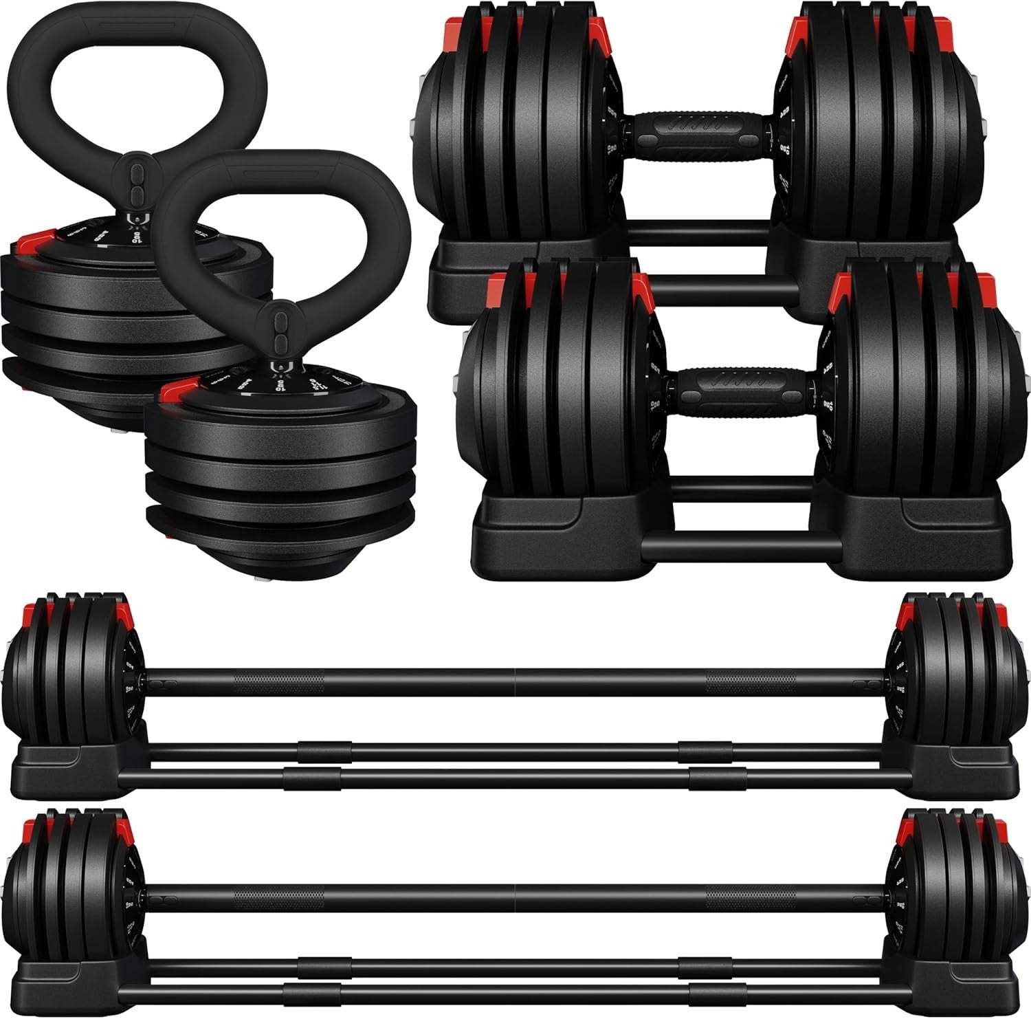 3-in-1 Adjustable Weights Set 12-Level Dumbbell Barbell Kettlebell Up to 24kg