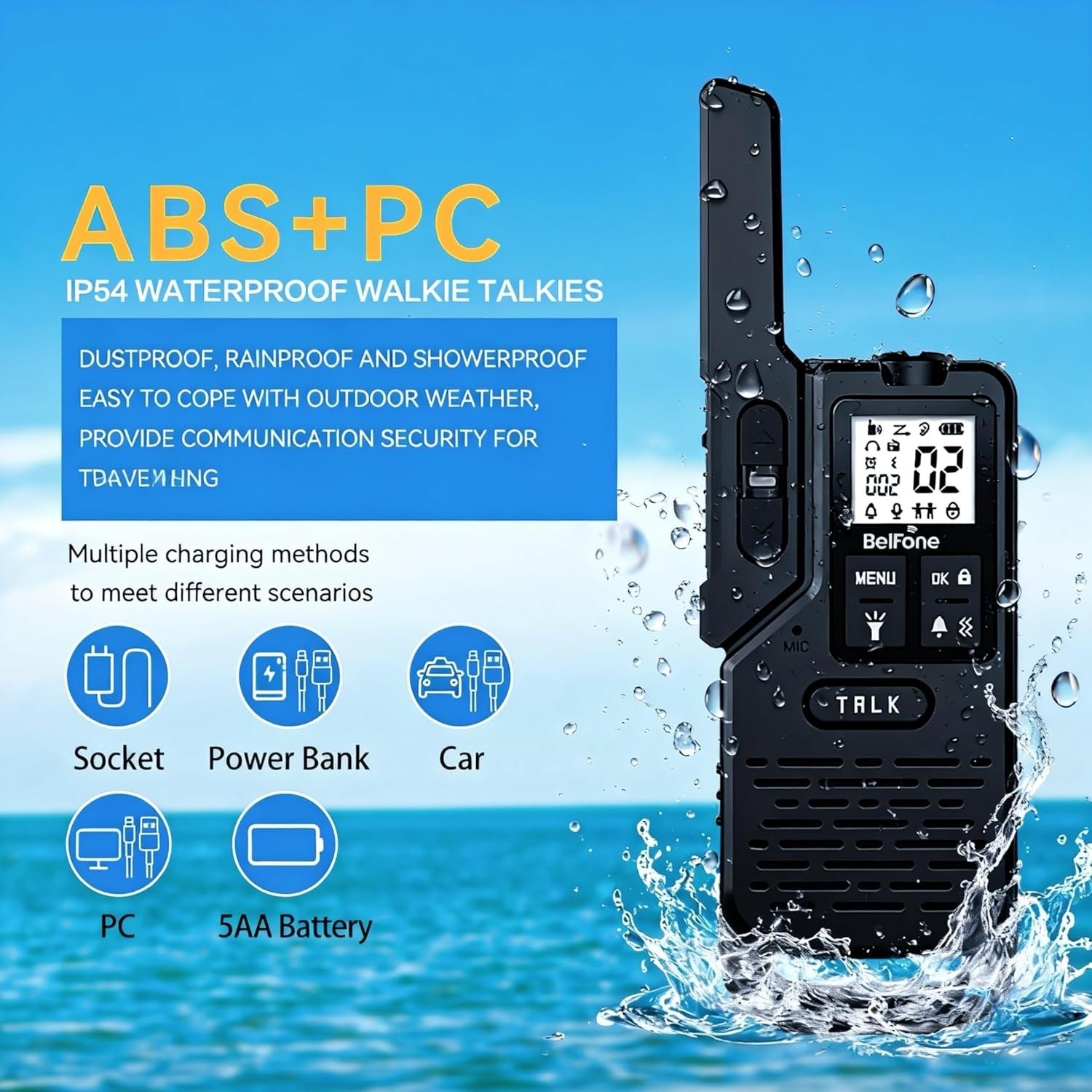 5 Mile Walkie Talkies IP54 Waterproof NOAA SOS Compass Flashlight 2 Pack