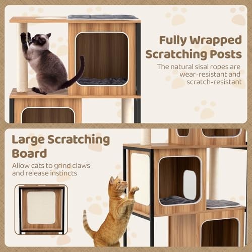 Modern Cat Tree Tower with Condos, Scratching Posts & Plush Cushions