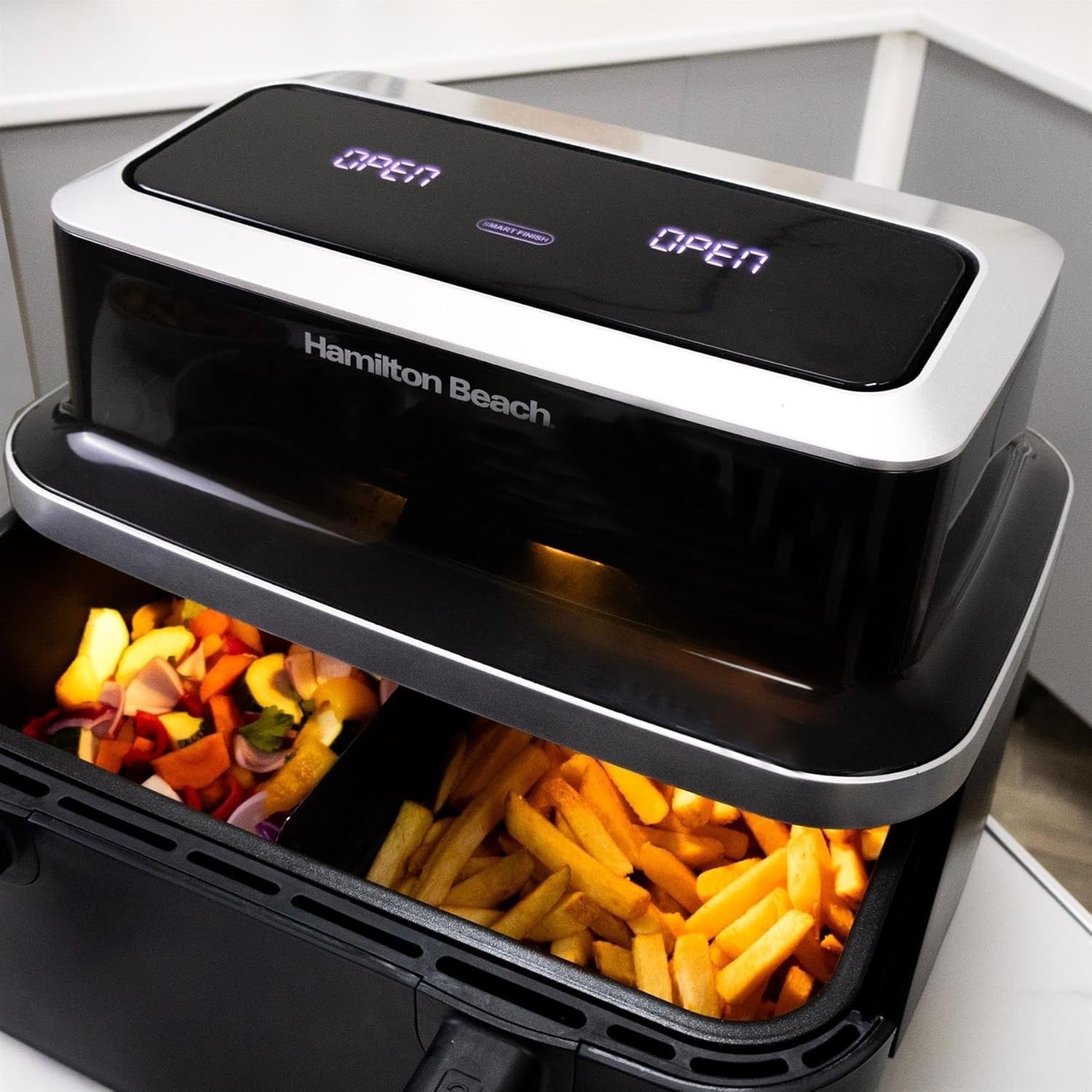 9L Dual Zone Air Fryer With Viewing Window 10 Presets Smart Finish No Oil