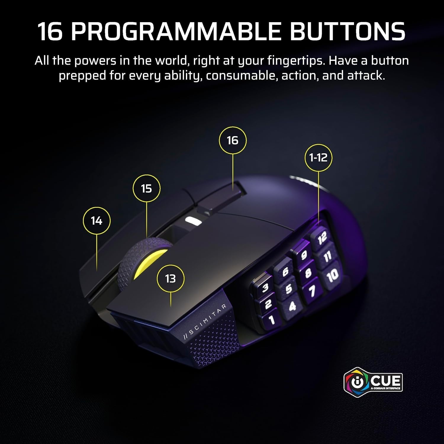 Wireless MMO Gaming Mouse 33K DPI 16 Buttons 150H Battery