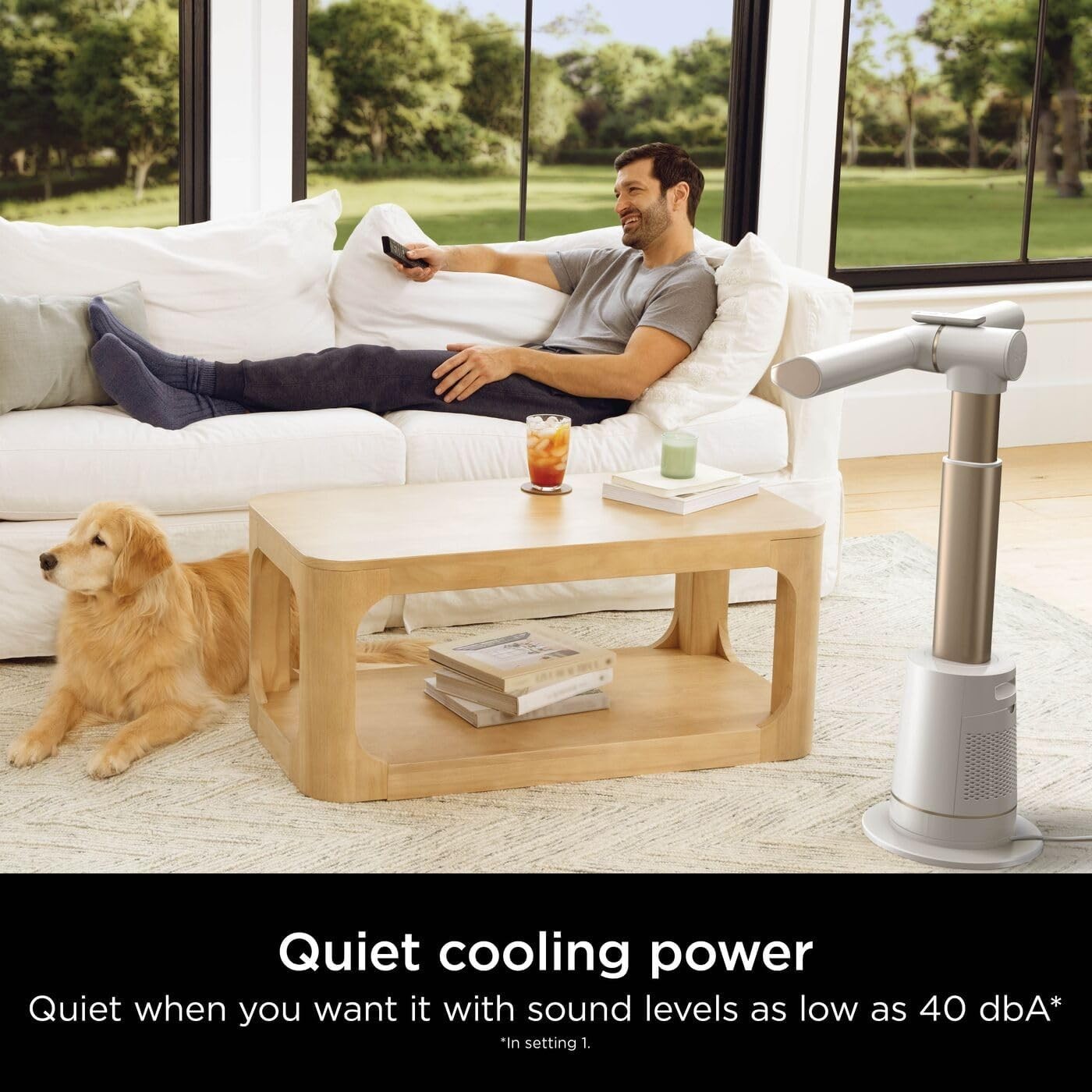 Bladeless Tower Fan White 10-Speed Remote 180° Oscillating Quiet Floor Cooling