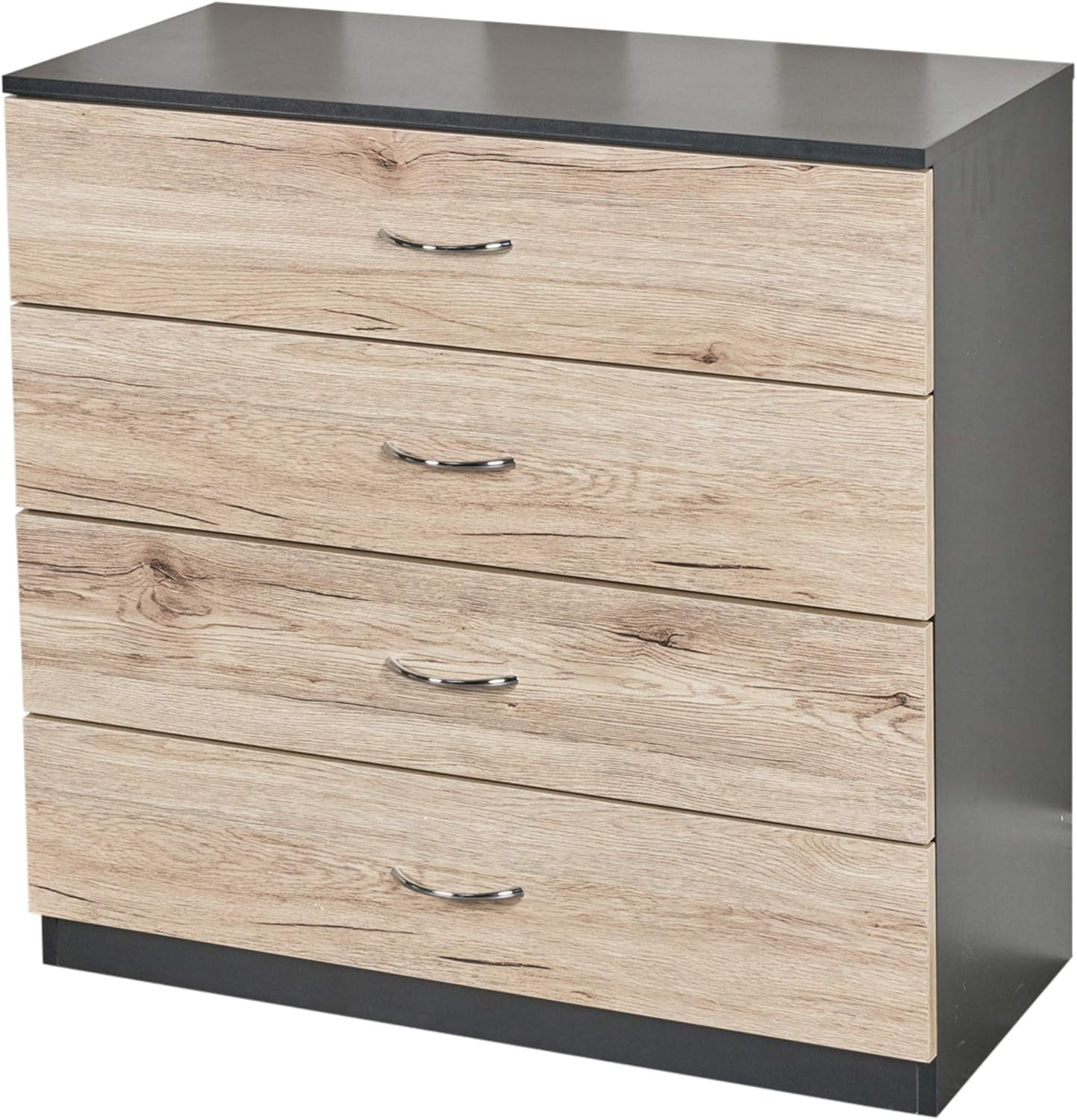 Oak Effect Chest of Drawers 4 Drawer Black Storage Unit for Bedroom Home