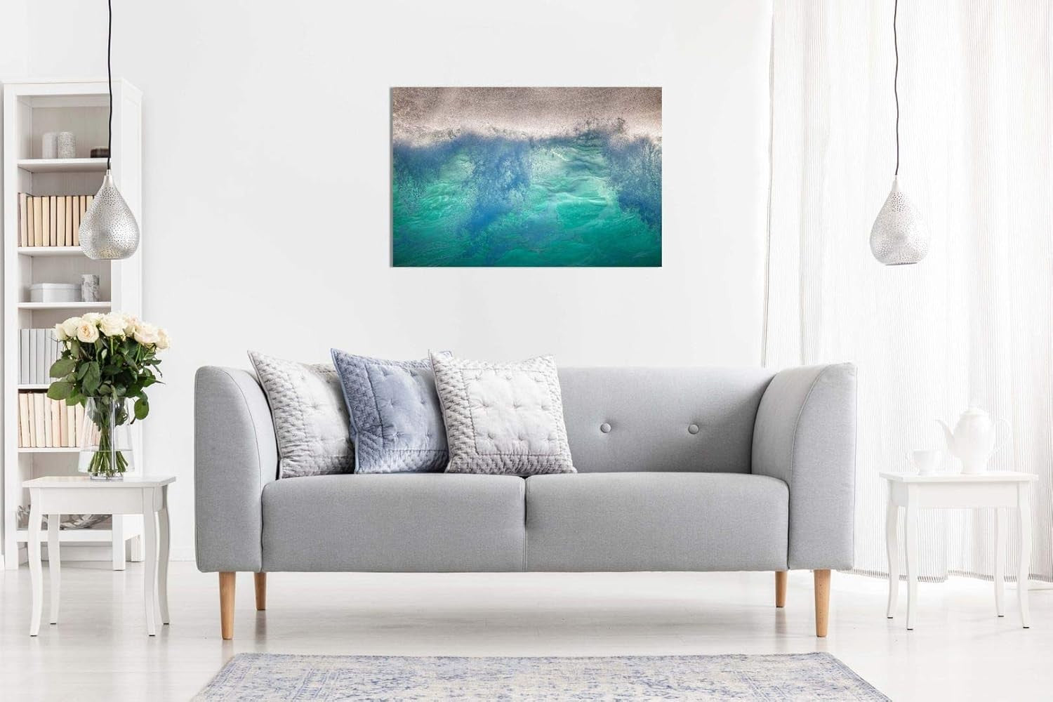 Abstract Turquoise Wave Canvas Wall Art Modern Coastal Home Decor Print 24x16