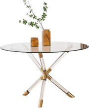 Round Glass Dining Table 100cm Gold Acrylic Legs Modern Kitchen Table