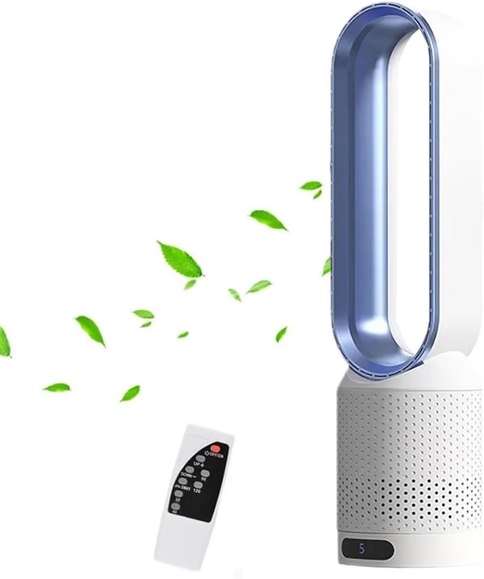 Bladeless Tower Fan 2-in-1 Air Purifier 8-Speed LED Touch Remote Control Blue