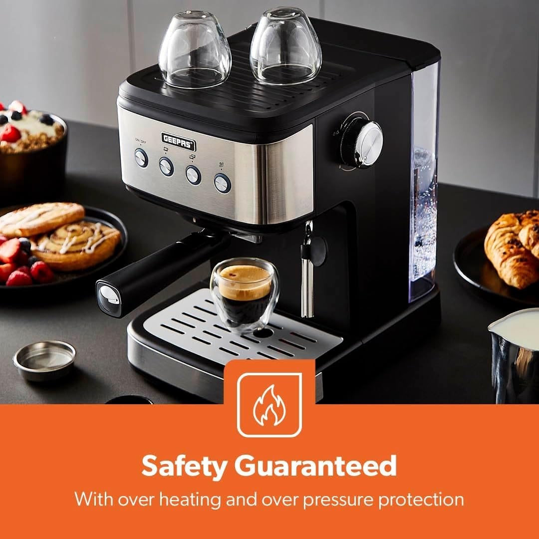 20 Bar Espresso Machine 1.5L | Milk Frother | 1100W Steel | Barista Coffee Maker
