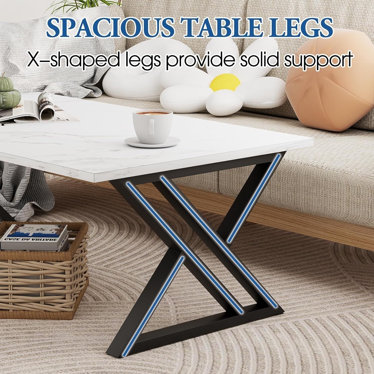 Modern Black Gold Coffee Table Rectangular Room Table Open Storage.