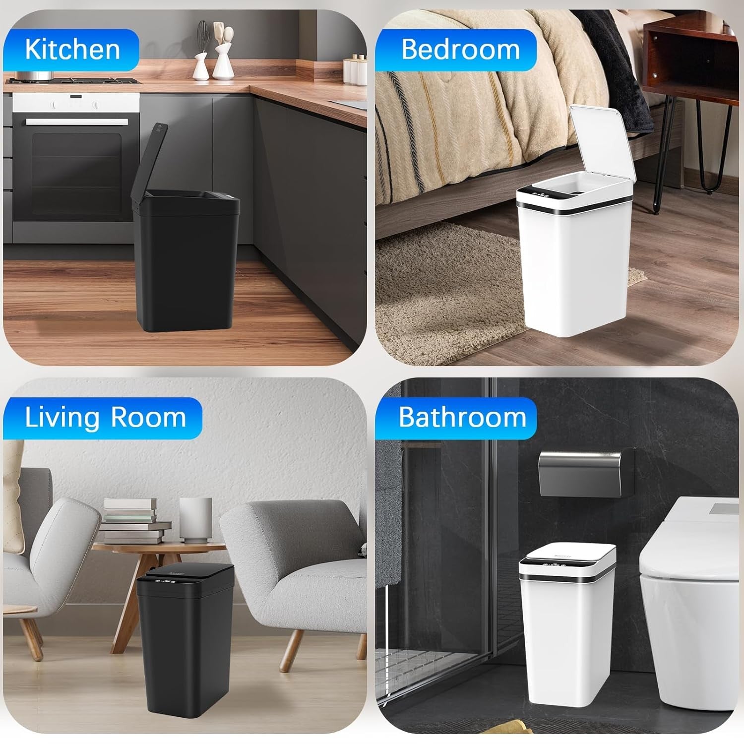 2 Pack 10L Touchless Motion Sensor Bathroom Bins Slim Auto Lid