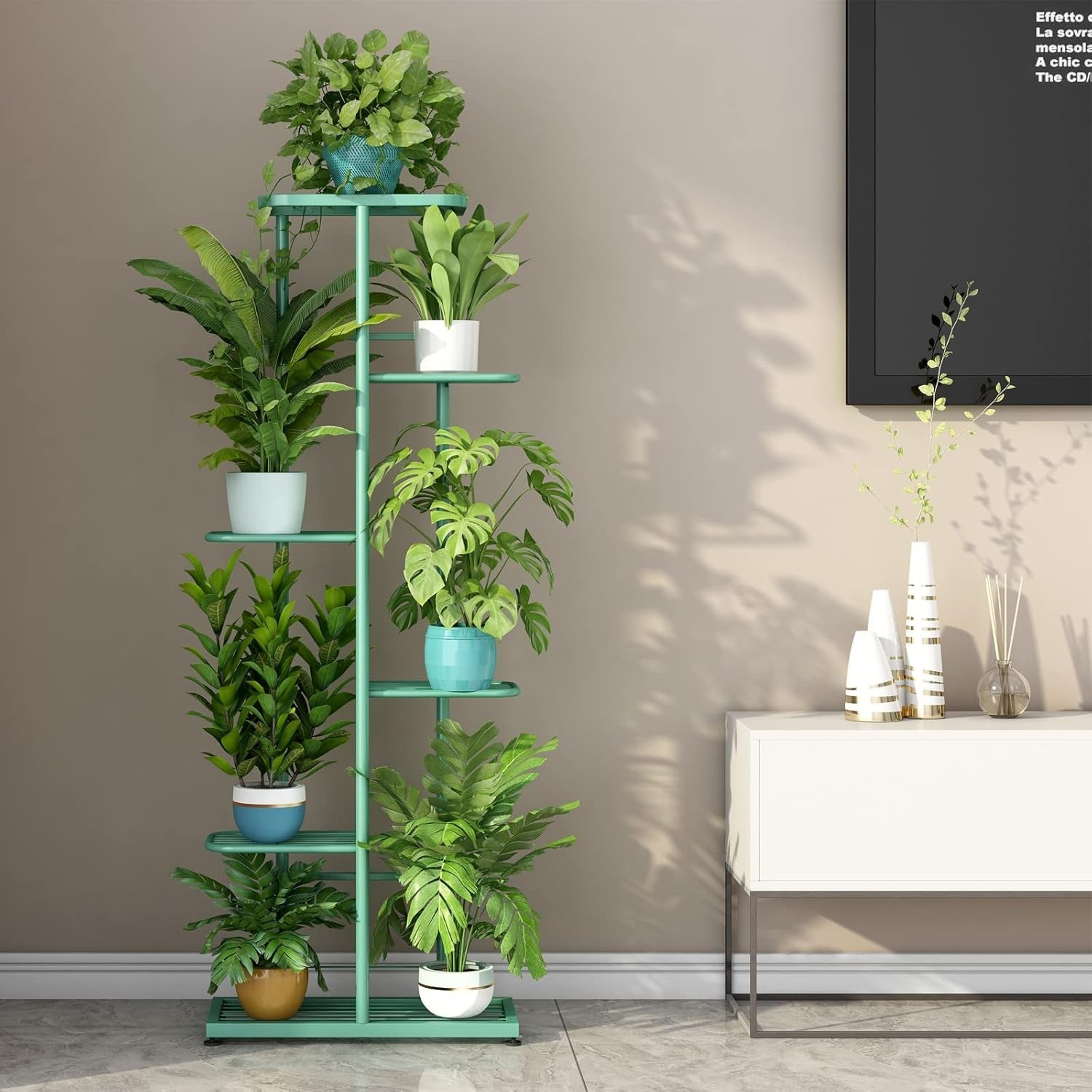 6 Tier Green Metal Plant Stand Indoor Outdoor 7 Pot Flower Display Shelf Rack