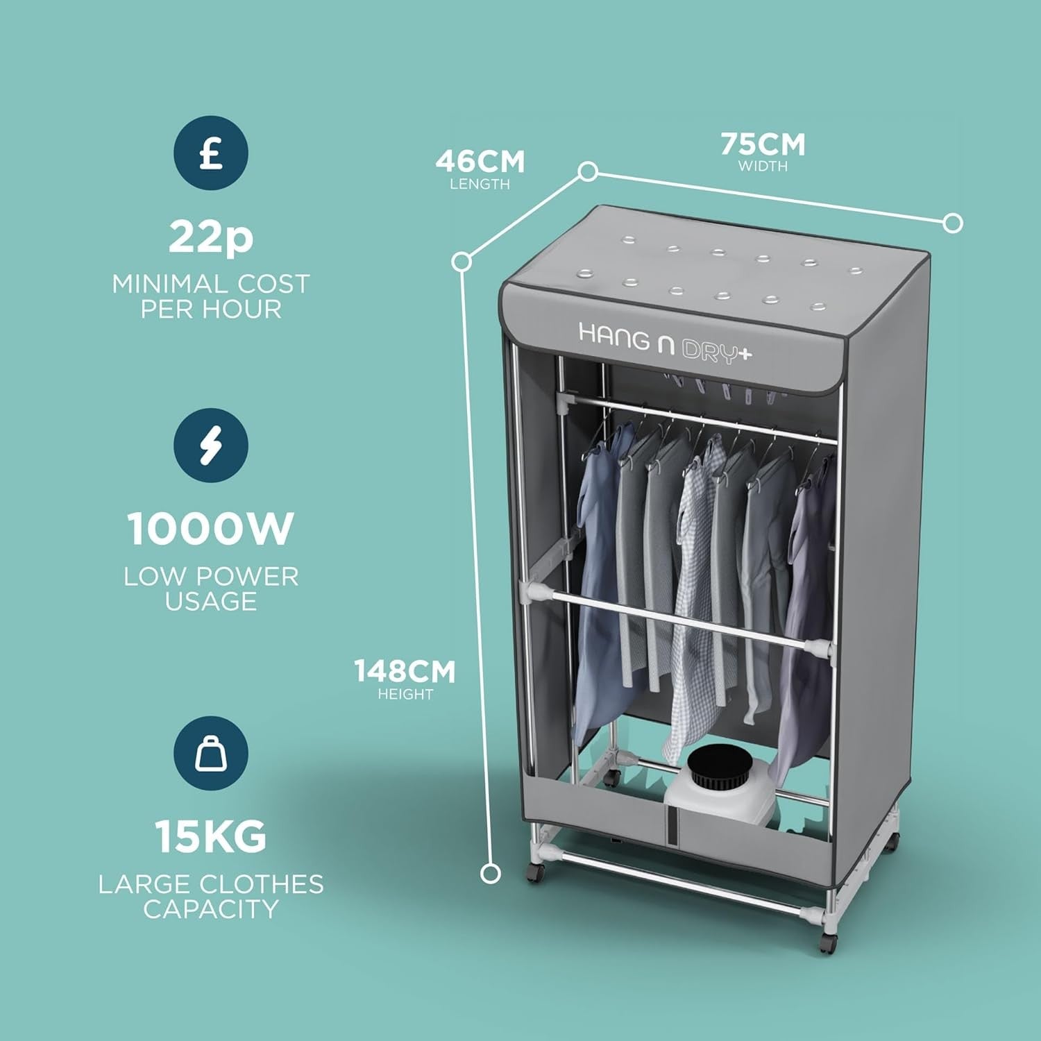 Electric Clothes Dryer Heated Airer 2 Tier 1000W Large Capacity Timer
