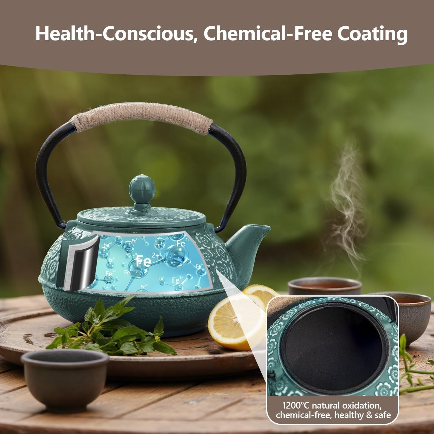Cast Iron Teapot 900ml Japanese Tetsubin Tea Kettle w Infuser Green