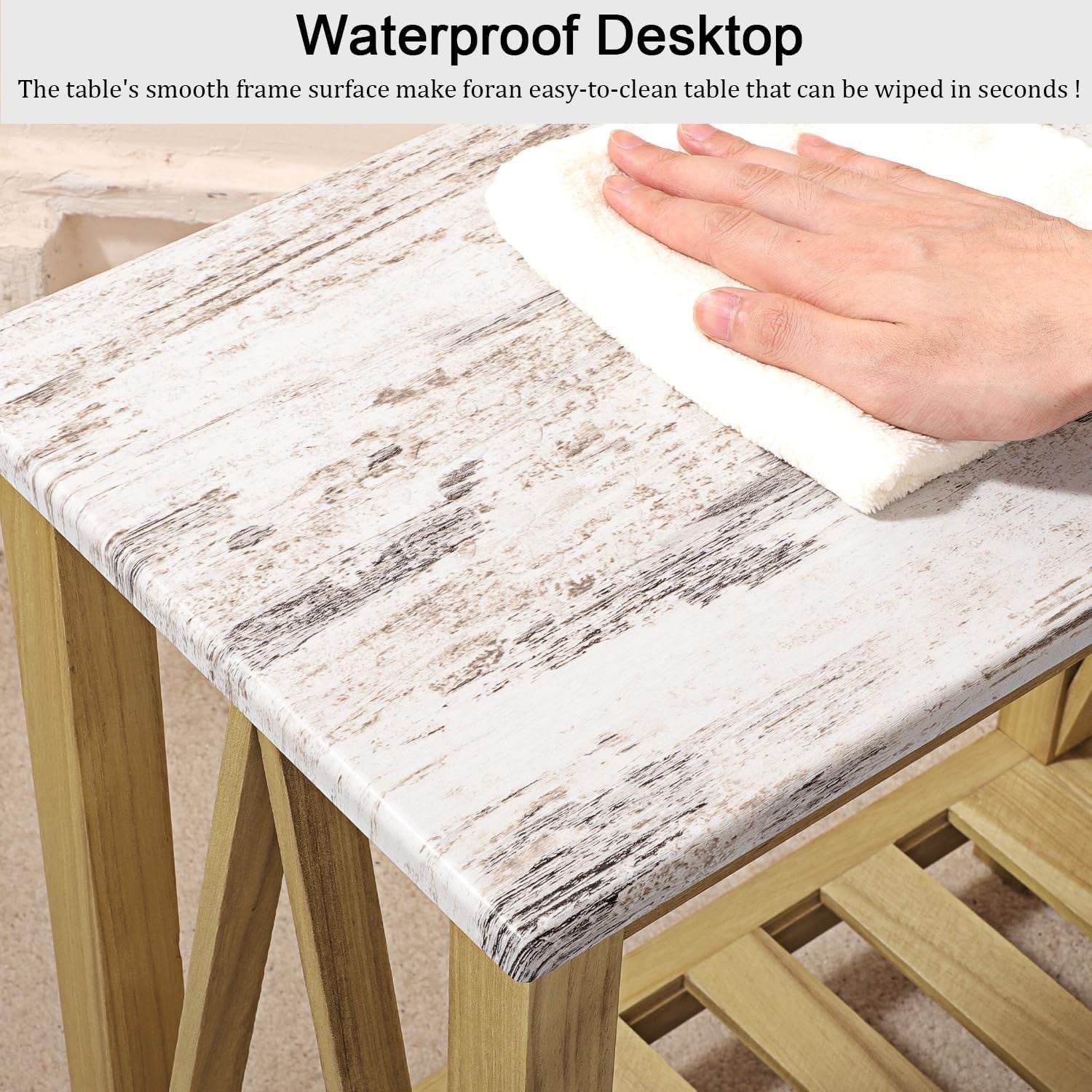 Farmhouse Narrow Table for Small Spaces End Side Table with Storage Shelf Rectan