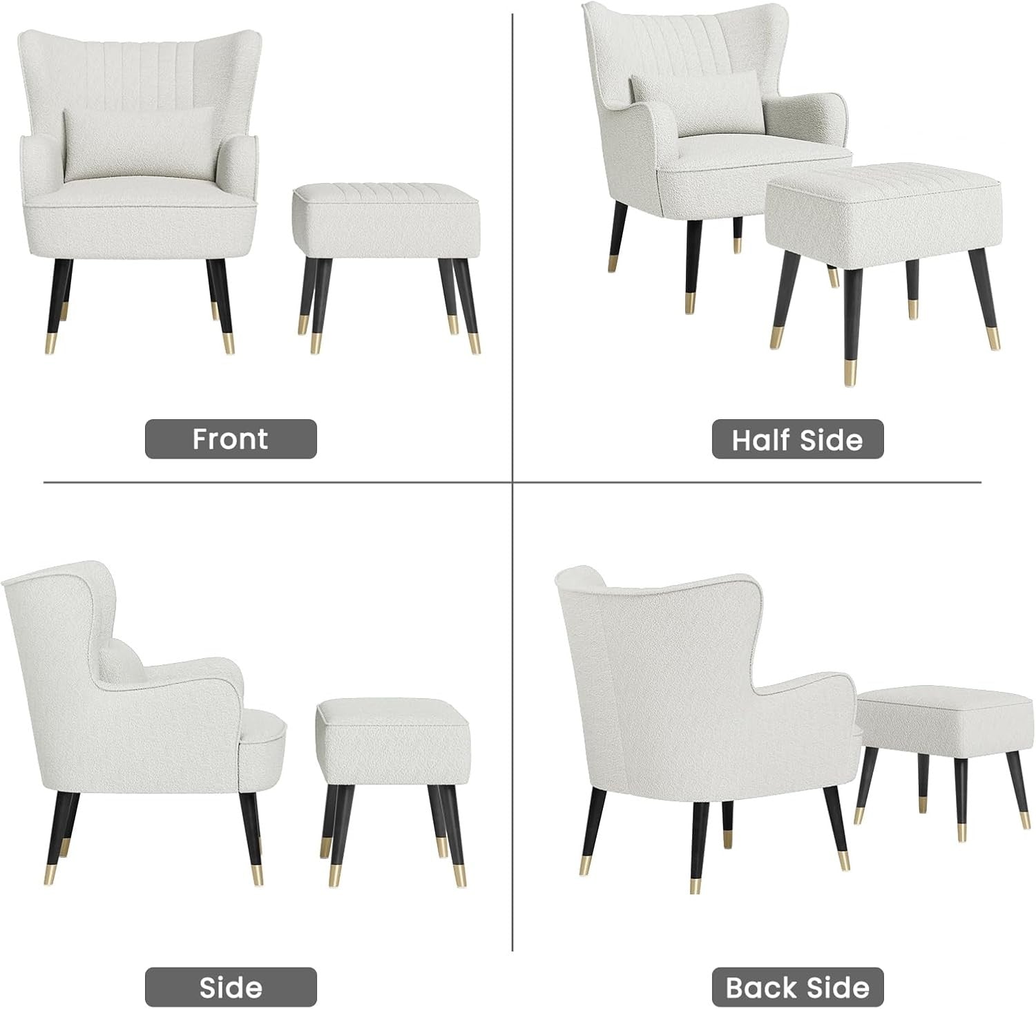 White Teddy Fleece Wing Back Accent Chair & Footstool Set