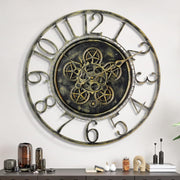 Large Industrial Steampunk Wall Clock with Moving Gears | Vintage Bronze 24"
