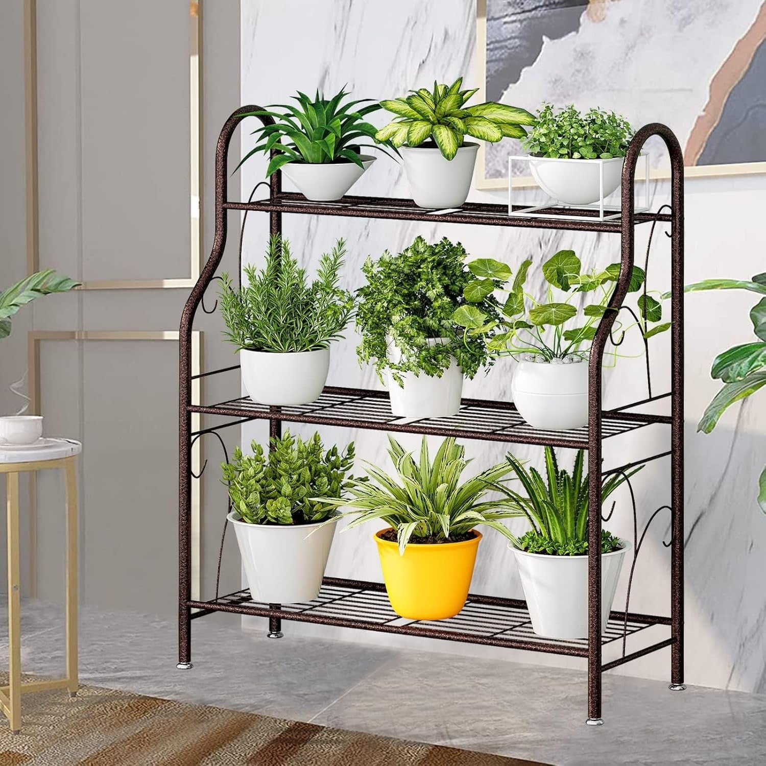 3 Tier Metal Plant Stand | Bronze Indoor Outdoor Flower Pot Display Shelf