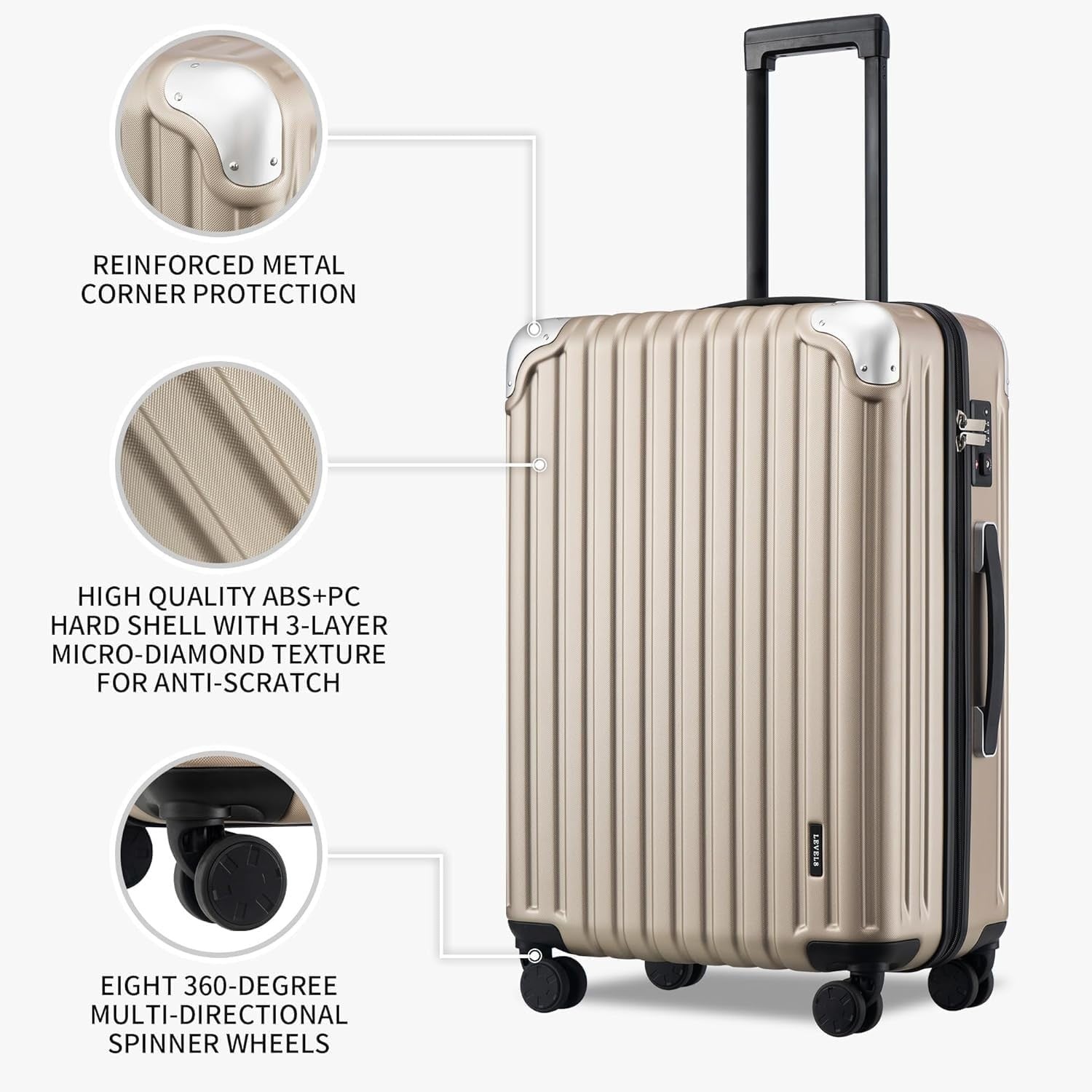 3pc Carry On Luggage Set Expandable Hardshell Spinner TSA Laptop