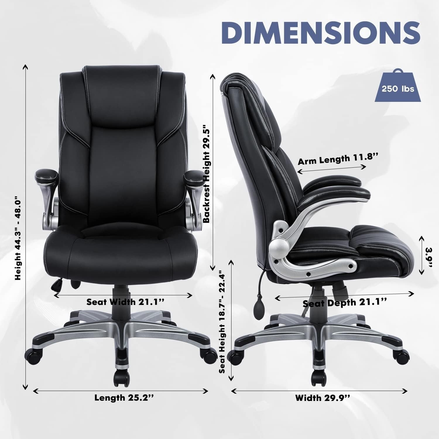 Executive Office Chair Bonded Leather Ergonomic Desk Chair Flip Arms Black