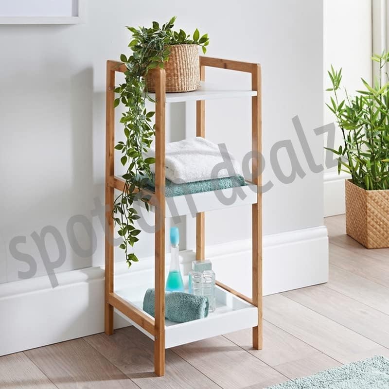 3 Tier Narrow White Shelving Unit Bookcase Bamboo Storage Shelf 72cm High